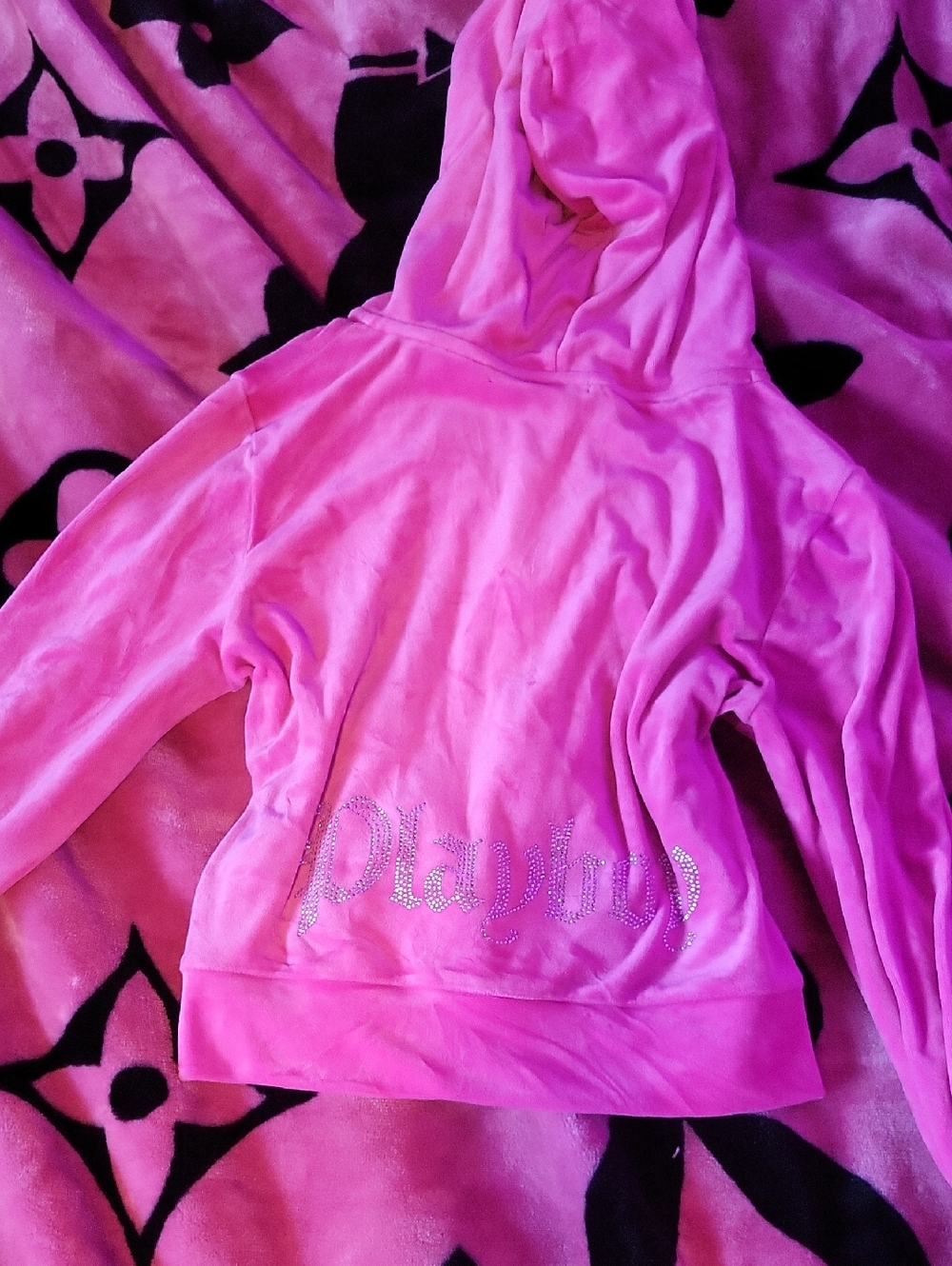 Pink Rhinestone 'Playboy' Velour Hoodie